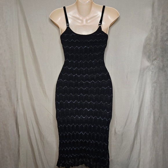 Y2k Guess Black Sparkle Bodycon Midi Dress - Picture 2 of 5